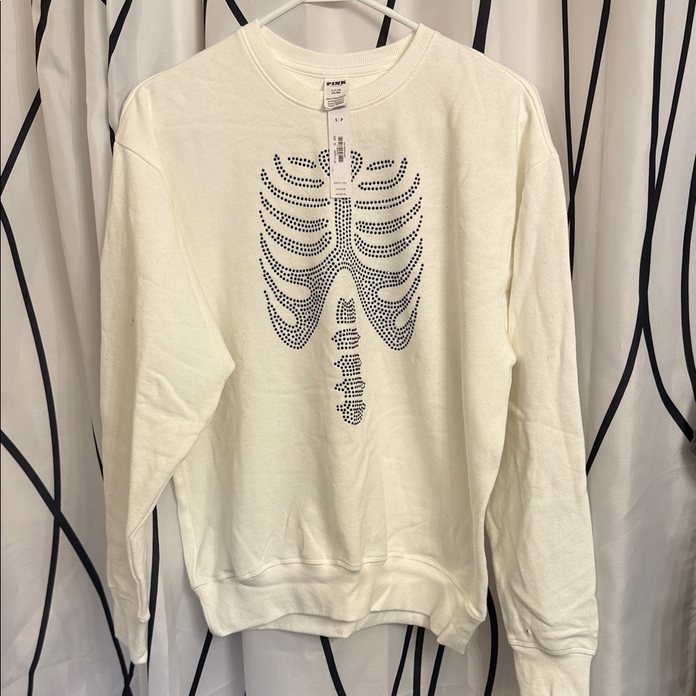 NWT VS Pink White Crystal Skeleton Print Sweatshirt - Small